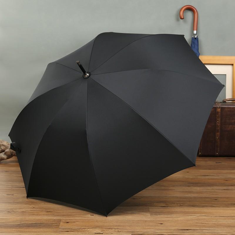 Retro wind automatic log curved handle business umbrella wholesale straight rod weather and rain umbrella custom advertising long handle parasol