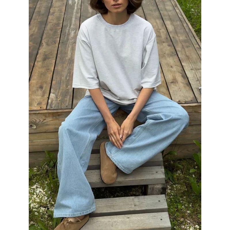 New Solid Color T-shirt Top European and American New Fashion Casual Loose Short sleeve Cotton T-shirt Top