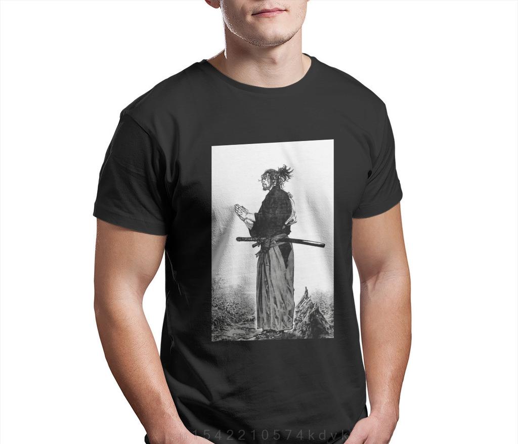 Vagabond Miyamoto Musashi Sasaki Kojiro Manga Pure Cotton Tshirt Manga Samurai Classic T Shirt Homme Men Tee Shirt New Design