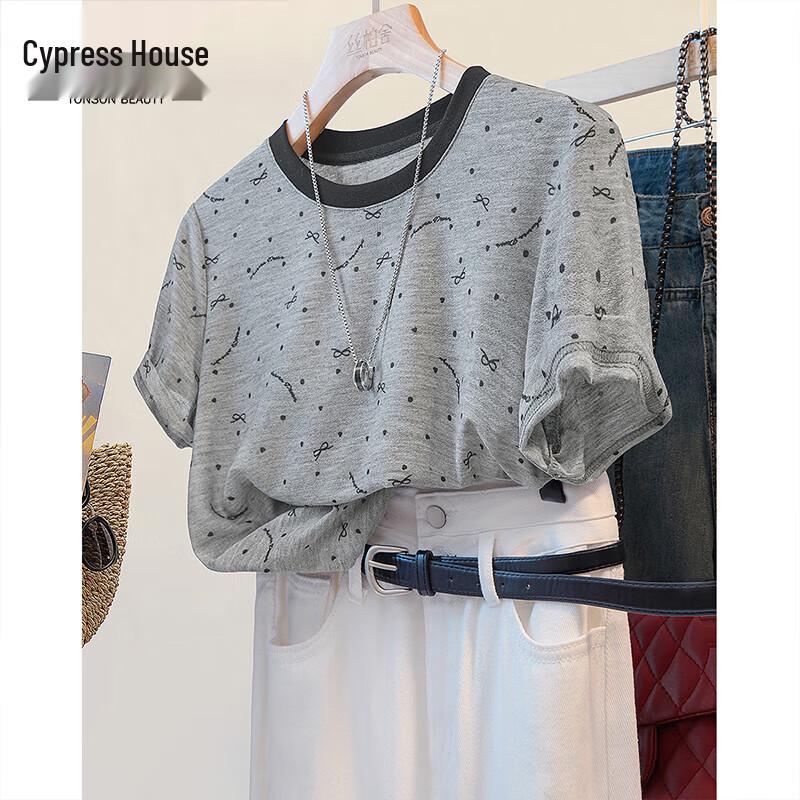 

Women s Color-block Bow Print Pullover T-Shirt One Size