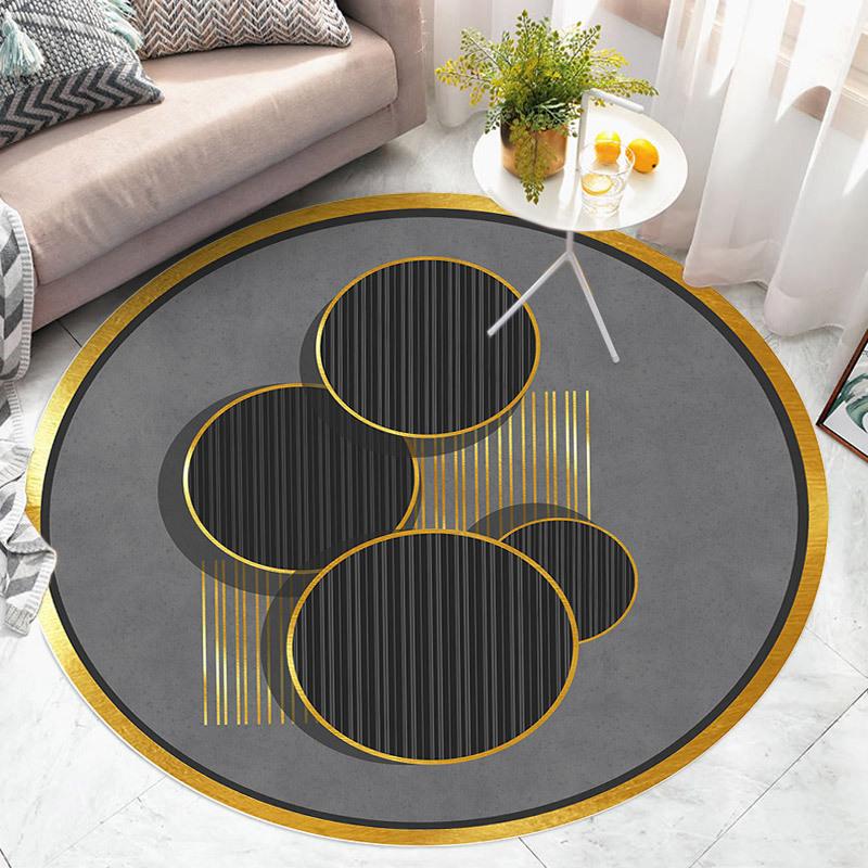 Fashion Round Rug Home Anti-Slip Gold Floor Mat Children's Bedroom Carpet Living Room Carpet