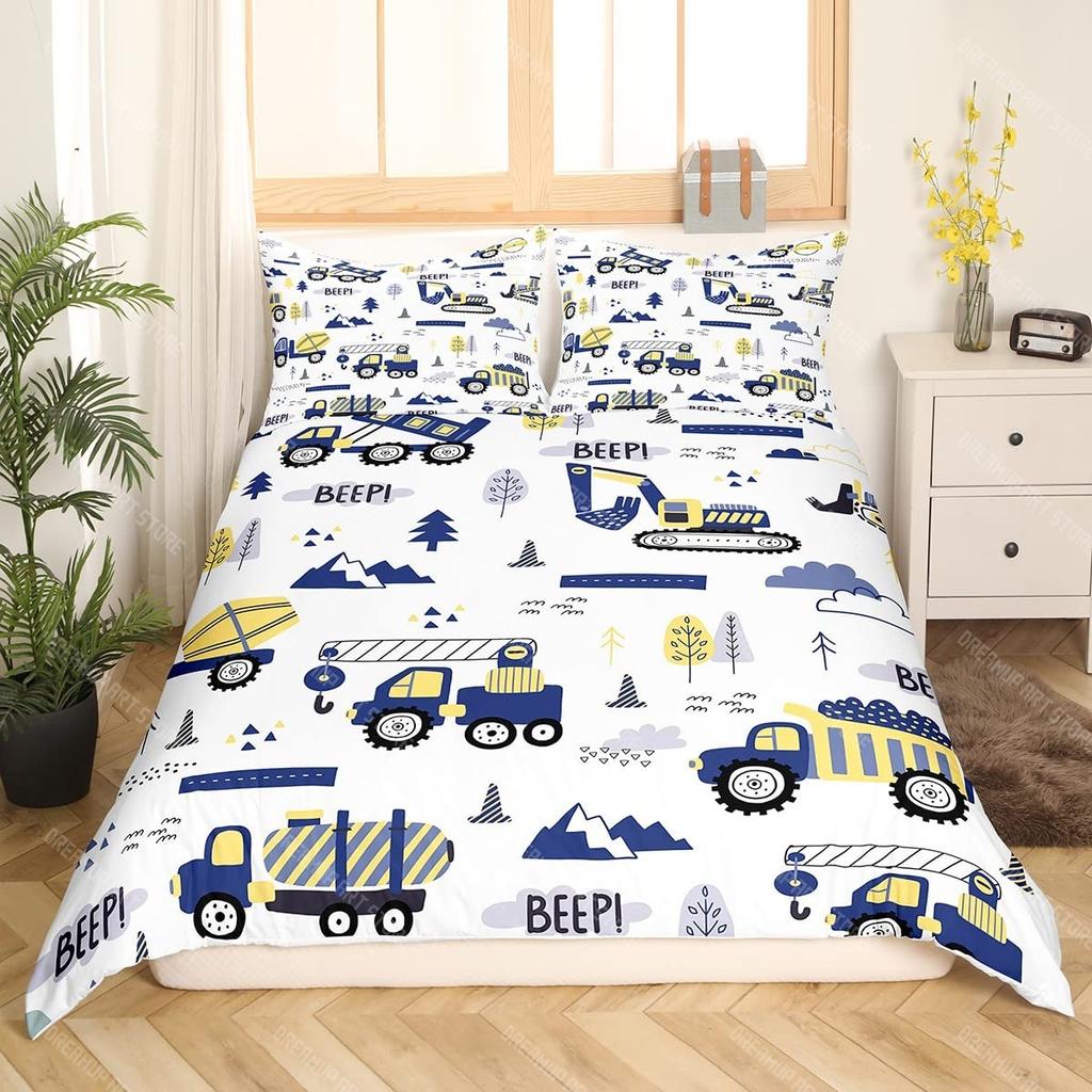 Excavator Duvet Cover Set Twin Queen Size Teens Cartoon Truck Bedding Set Kids Room Decor Construction Vehicle Comforter Cover