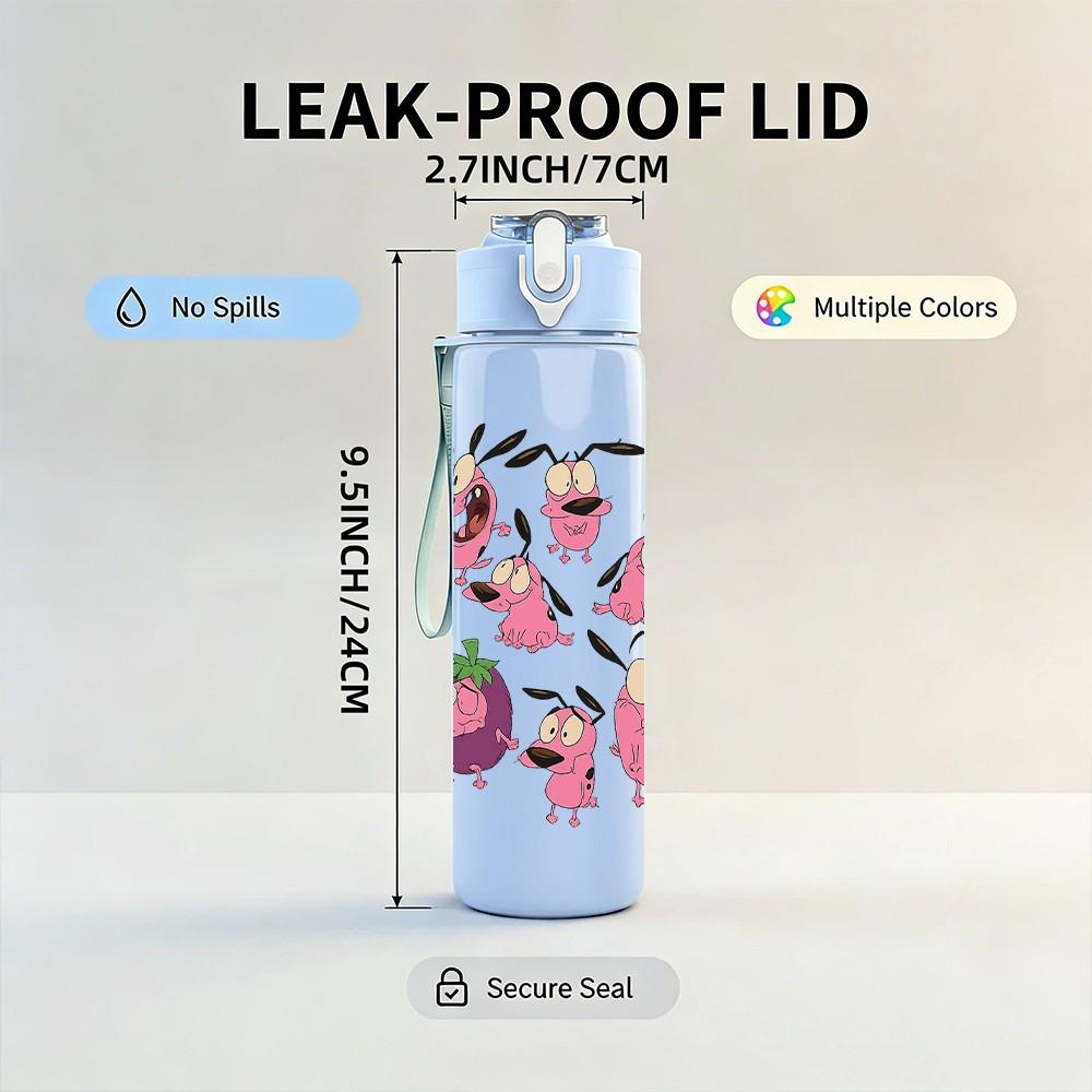 1PC Pink Floral Pig Group 750ml Color Plastic Sports Water Bottle Leakproof Flip Straw Lid Suitable for Sports Office Home Use