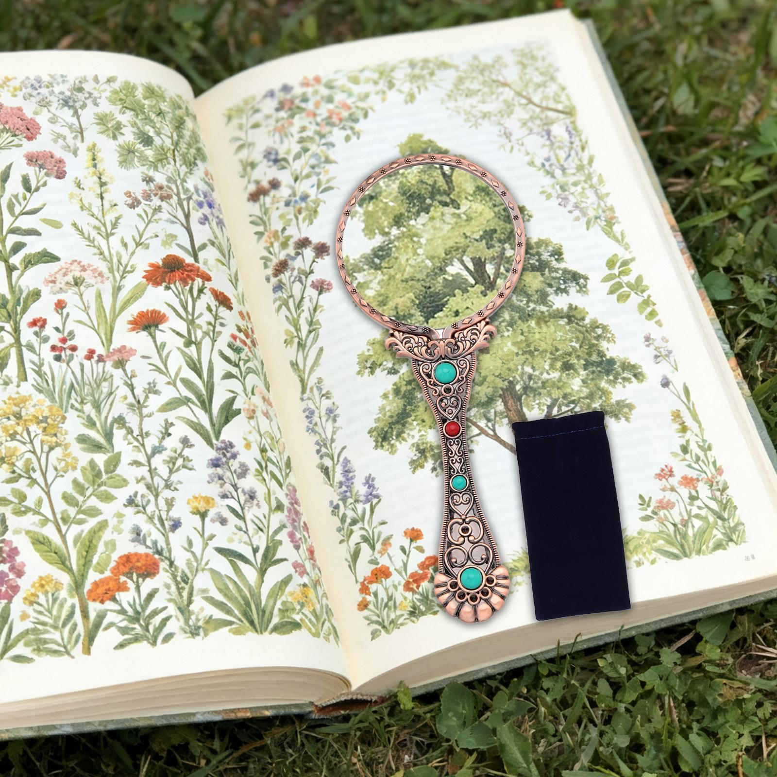 

3x Retro Glass Book Reading Aid Fine Pattern Magnifier Identification Tool for Science Class Red Bronze