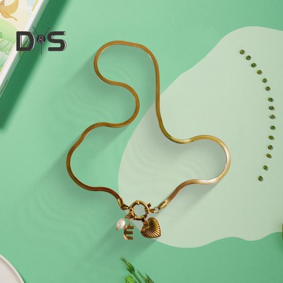 Initial Letter Necklace for Women Gold Plated Love Heart Faux Pearl Pendant Necklace Snake Chain Jewelry for Wife Girlfriend