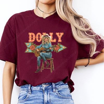 Retro Dolly Parton Shirt Cowgirl Grafik T-Shirts Vintage Western Print Tee Baumwolle Rundhals Unisex Geschenk für Country-Musik-Fans