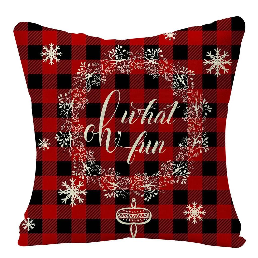 Christmas Cushion Cover Xmas Decorative Farmhouse Buffalo Check Pillowcase Holiday Party Decor Pillow Cover for Living Room Seat