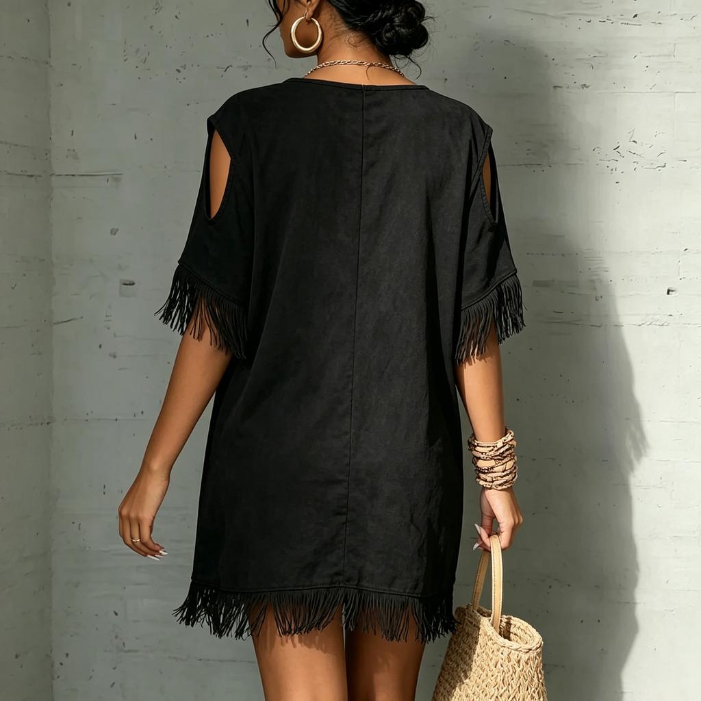 Women's V-Neck Off-Shoulder Short Sleeve Dress for Summer