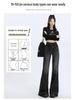 Women's 2024 Spring/Autumn Plus Size Gray Flared Jeans - Raw Edge, Micro Flare, Floor-Length
