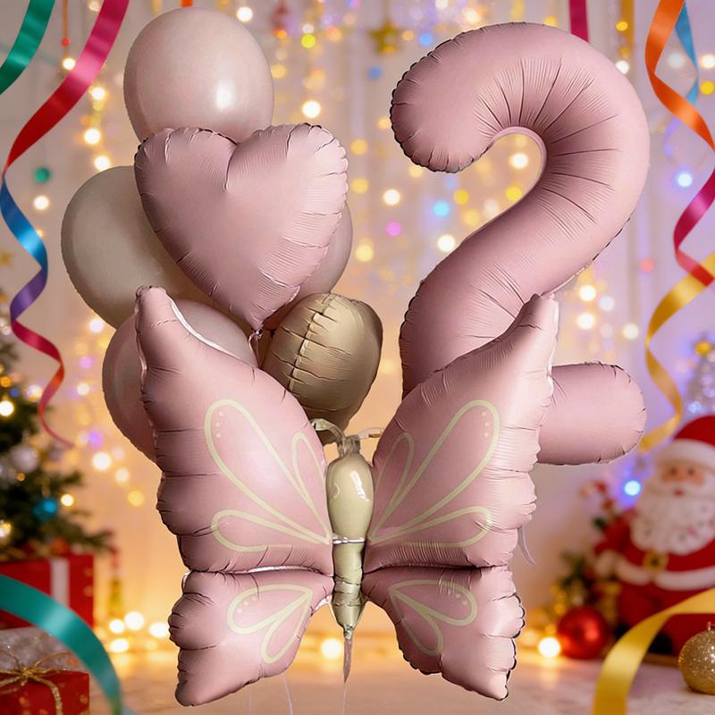 Pink Butterfly Birthday Balloons Aluminum Film Balloon  Heart Shaped Balloons with Bow Wedding Party Baby Shower Supplies Globos