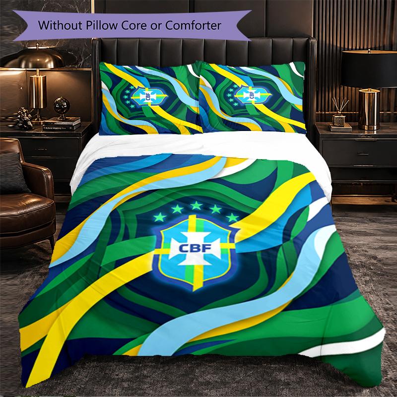 Brasilien Fußballmuster 3-teiliges Bettwäsche-Set Weiche Mikrofaser-Bettbezug mit Kissenbezügen für das Schlafzimmer