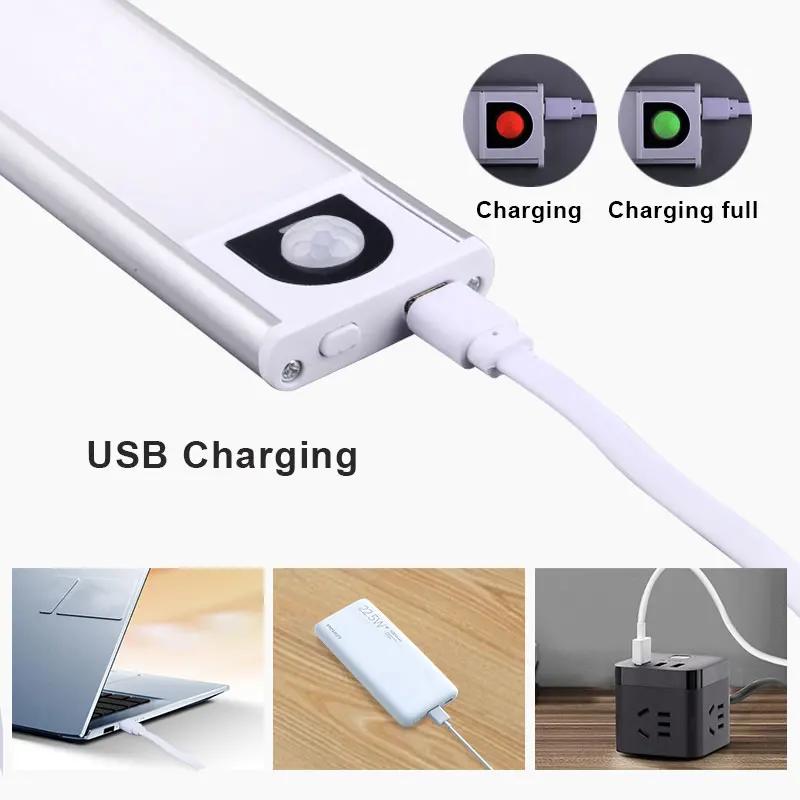Ultra-thin LED Cabinet Light USB Rechargeable Motion Sensor Light 3 Colors Dimmable Wardrobe Closet Kitchen Lighting Night Lamp