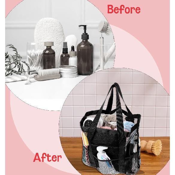 8-Pocket Mesh Tote Bag, Mesh Beach Bag Cleaning Caddy for Bathroom, Camping & College Dorm Bathroom Toiletry Cleaning Bags, Easy to Carry & Clean,