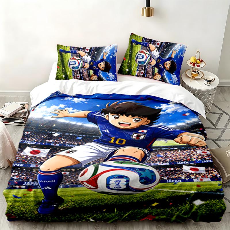CAPTAIN TSUBASA Set da 3 pezzi Perfetto per la camera da letto Set di biancheria da letto confortevole include una copripiumino e due federe Ideale regalo di compleanno o di Natale