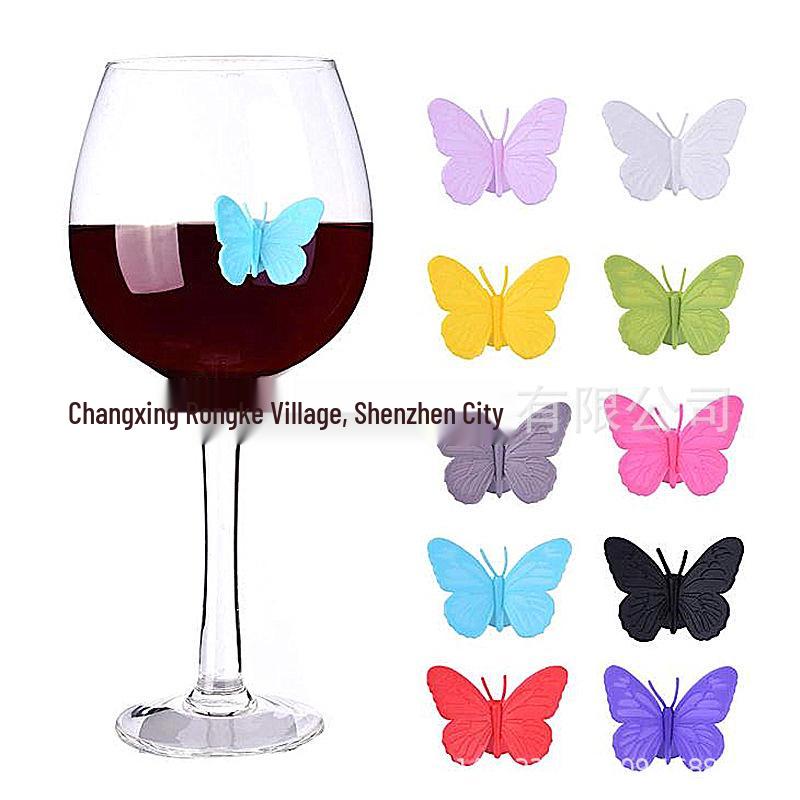 Silicone Butterfly-Shaped Cup Markers & Suction Tags for Parties