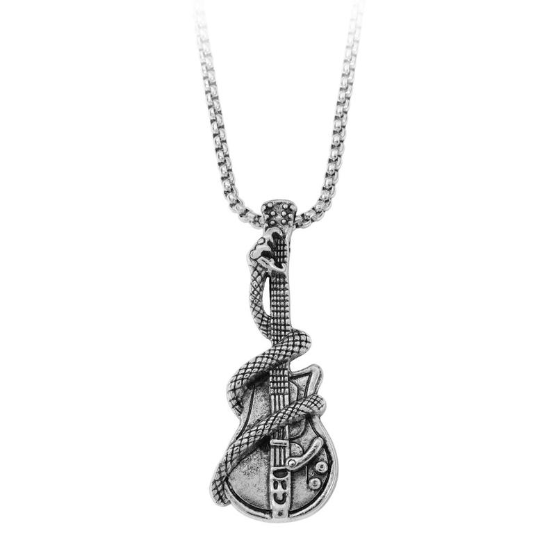 Vintage Gothic Guitar Snake Pendant Necklace Men’s Personalized Fashion Jewelry