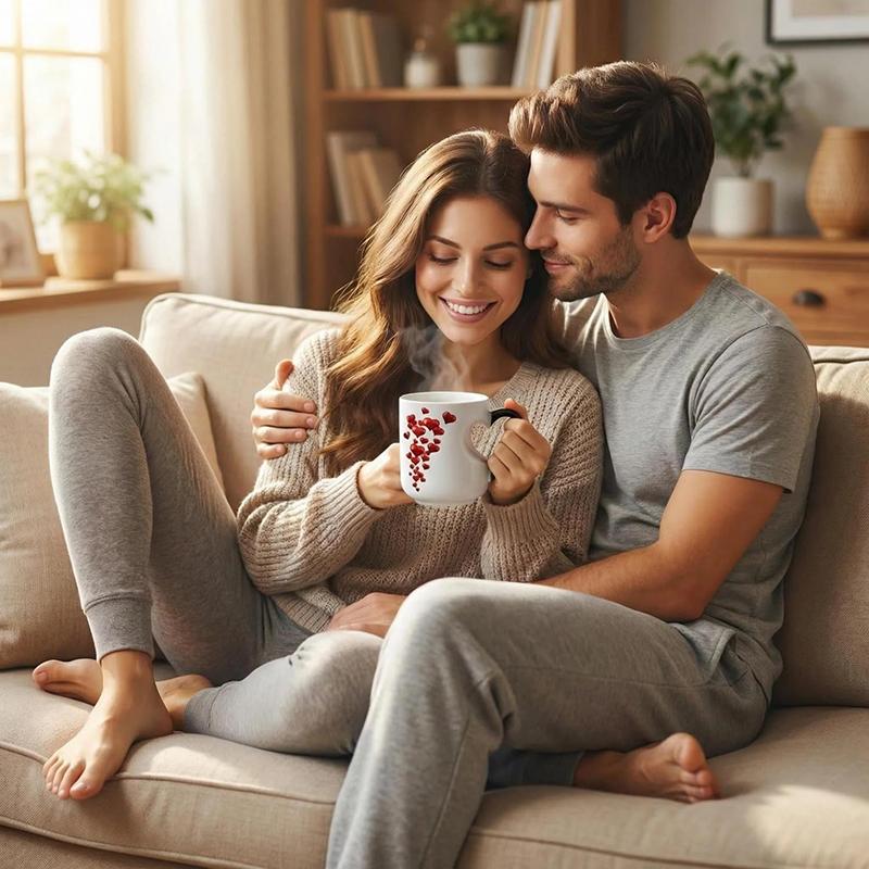 Heart-Shaped Color Changing Magic Ceramic Mug Funny Color Changing Coffee Cup With Handle That Reveals Surprise Design·