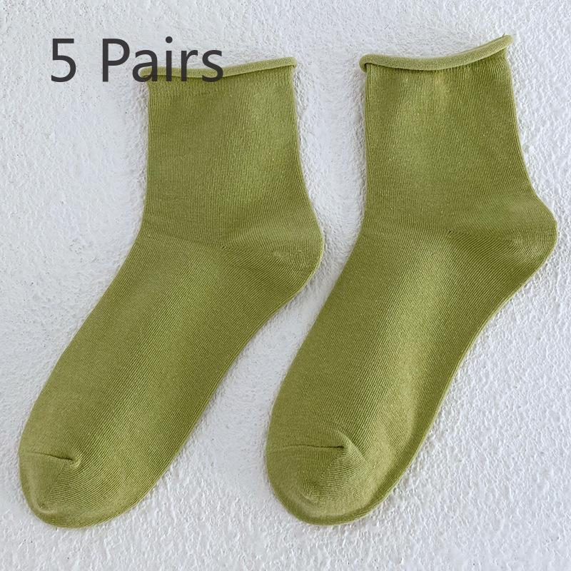 

5 пар однотонных женских носков для завивки конфетного цвета средней длины на весну и осень 5 Pairs