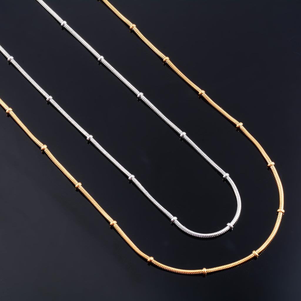 Thin Stainless Steel Round Snake Chain with Bead Necklace for Women Ladies Gold/Copper Color Choker On Neck Jewelry Accessories