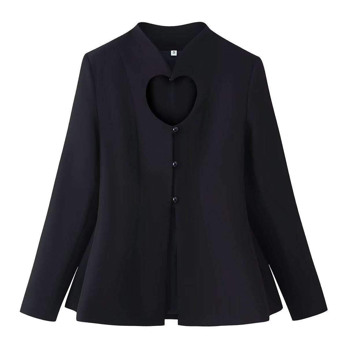 European and American style, new women s clothing, fashionable, casual, fashionable love hollow buckle coat S чёрный