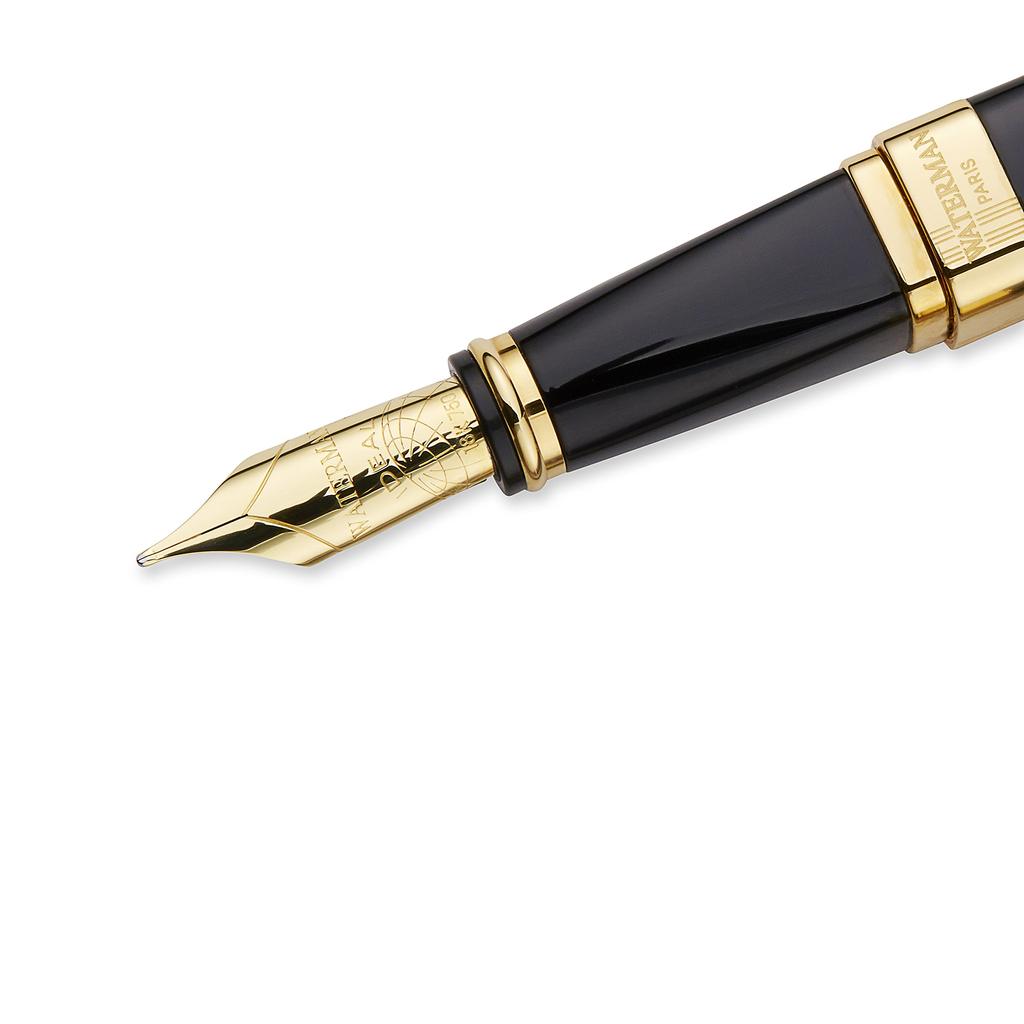 WATERMAN Fountain Pen Exception Slim Deluxe Black Lacquer GT Medium 18K Nib Gift Box S0636940