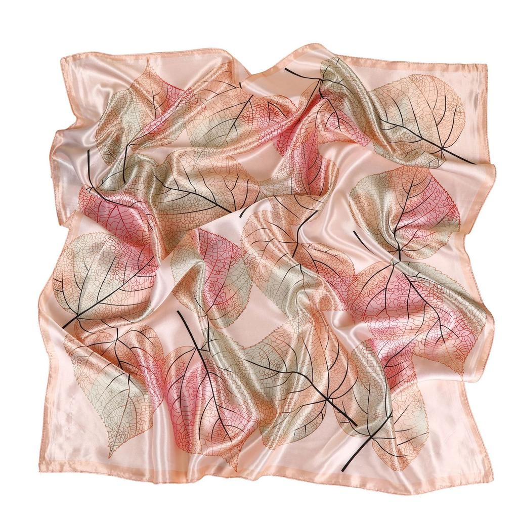 New Spring Silk Scarf Shawl Fashion Accessorries Muslim Women Head Scarf Elegant Leaves Pattern Square Scarves 90x90cm