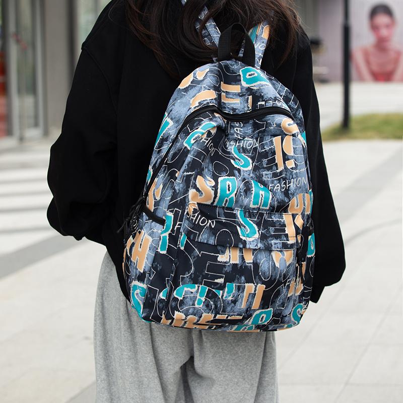 Women Large Capacity Backpack Men's Graffiti Print Backpack Student Schoolbag