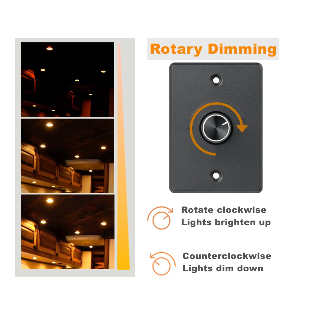 Obeaming 12V Light 12 Volt PWM LED Dimmer Switch with Rotary Knob for Trailer Lighting LED Strip Lights Dimmer, RV, Boat, Truck, Camper, Van,