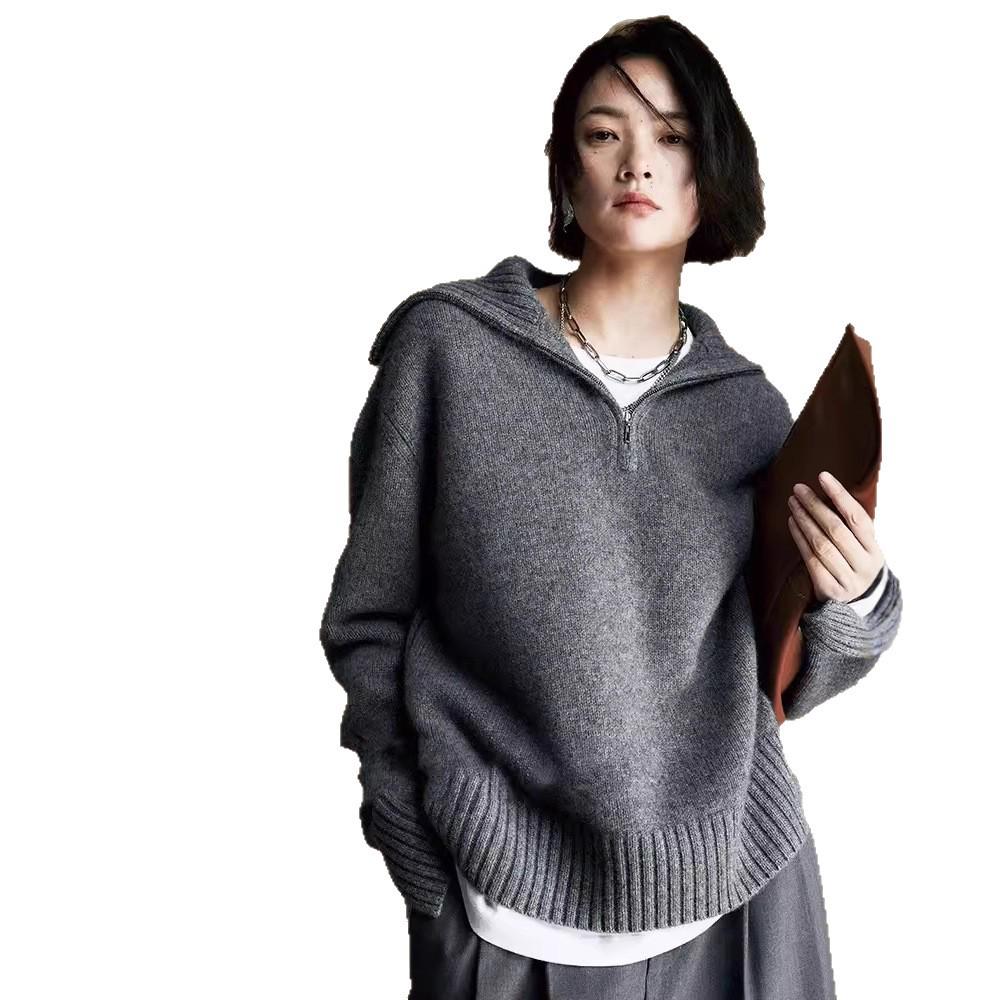 2025 Women's Plus Size 100% Wool Wheat Ear Pattern Knit Sweater - Stylish Autumn/Winter Base Layer