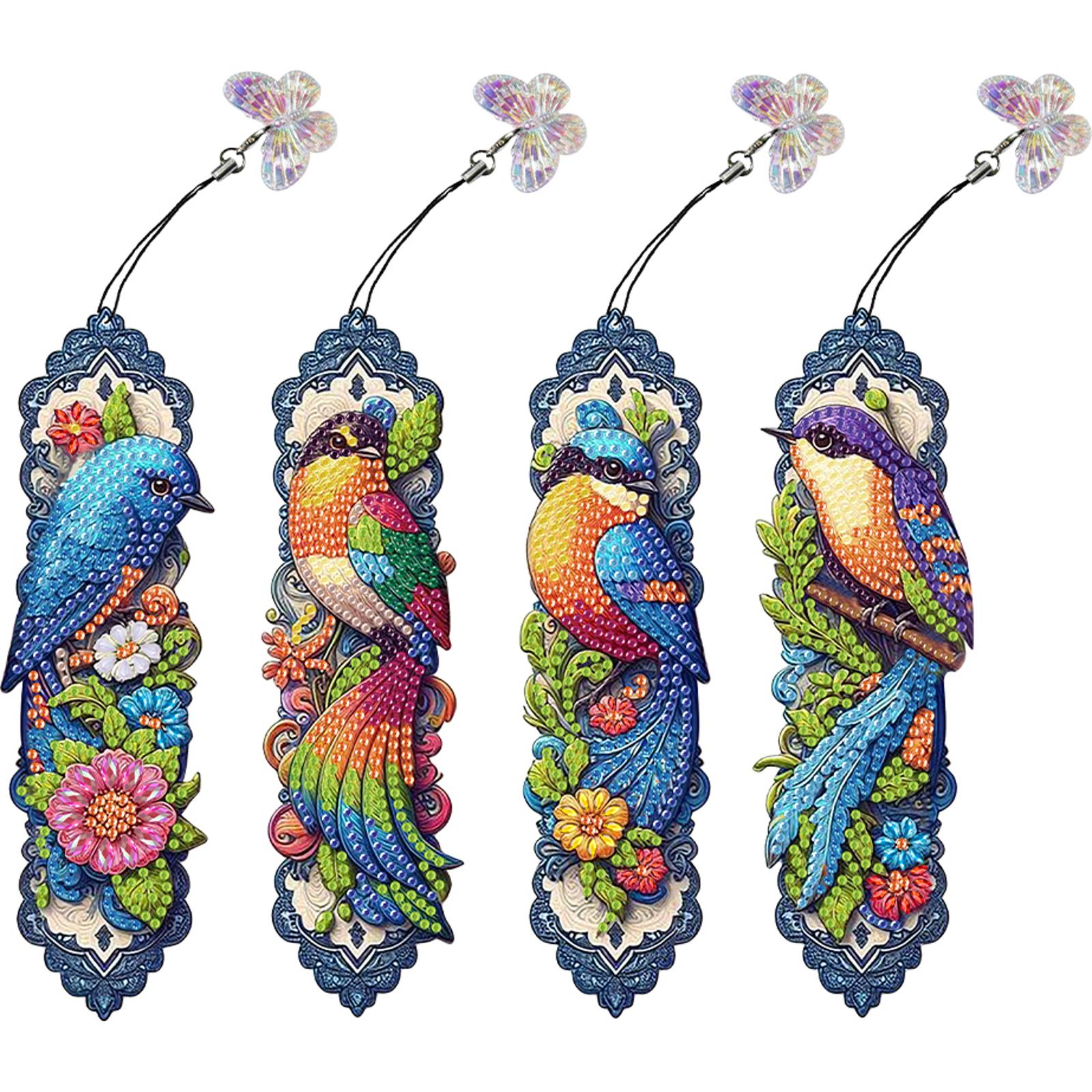 

4Pcs Special Shape Butterfly Flower 5D DIY Diamond Painting Bookmark Diamond Art Bookmark with Pendant for Kids Adults Beginners