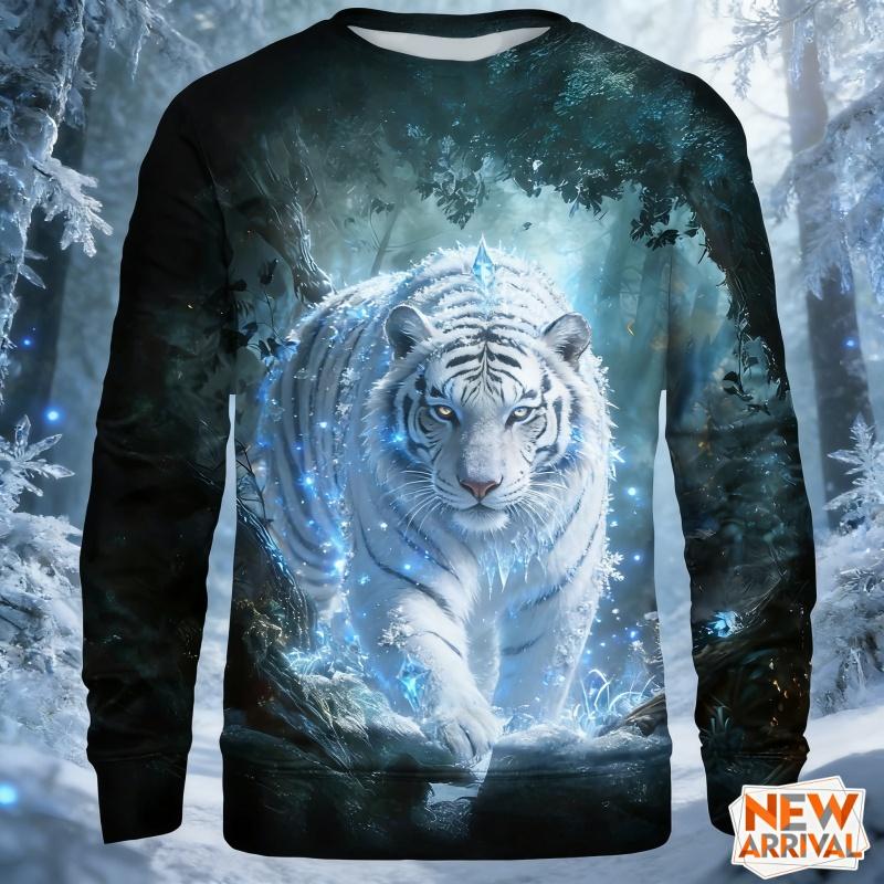 3D Printed Deer Tiger Sweatshirt For Men Monkey Bear Pattern Pullover Casual Loose Street O-Neck Long Sleeve Hoodies Unisex Tops S