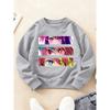 Kidss Crewneck Long Sleeve Sweatshirt, Manga Style 2D Girl Eye Panel Graphic Print