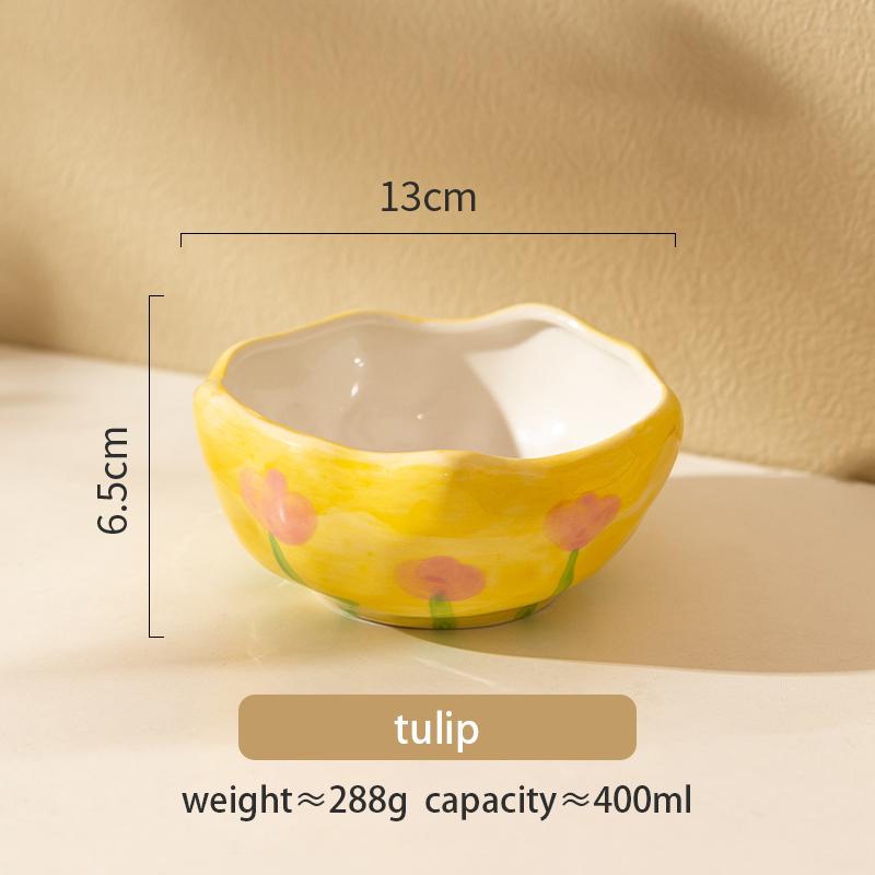 Flower Dessert Bowl Ceramic Salad Snack Bowl Breakfast Oatmeal Kitchen Cereal Rice Soup Bowls