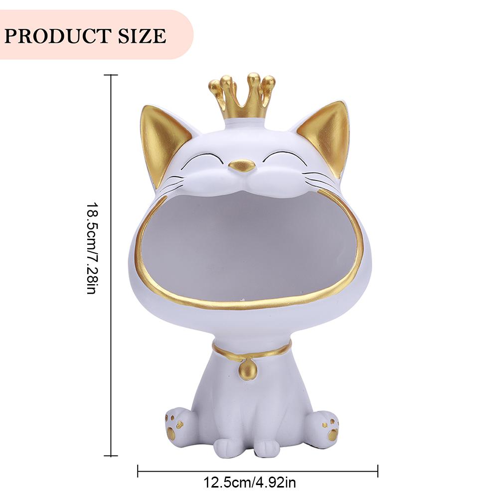 Cat Figurine Storage Box Resin Lucky Cat Statue Decoration Creative Big Mouths Cat Statue Cute Desktop Storage Tray Accessories белый