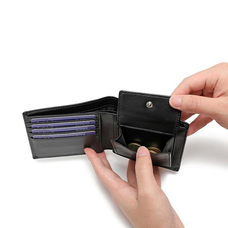 Men's Wallet, Two Fold Leather Wallet, Multiple Card Slots, Change Slots, Short Wallet Clip