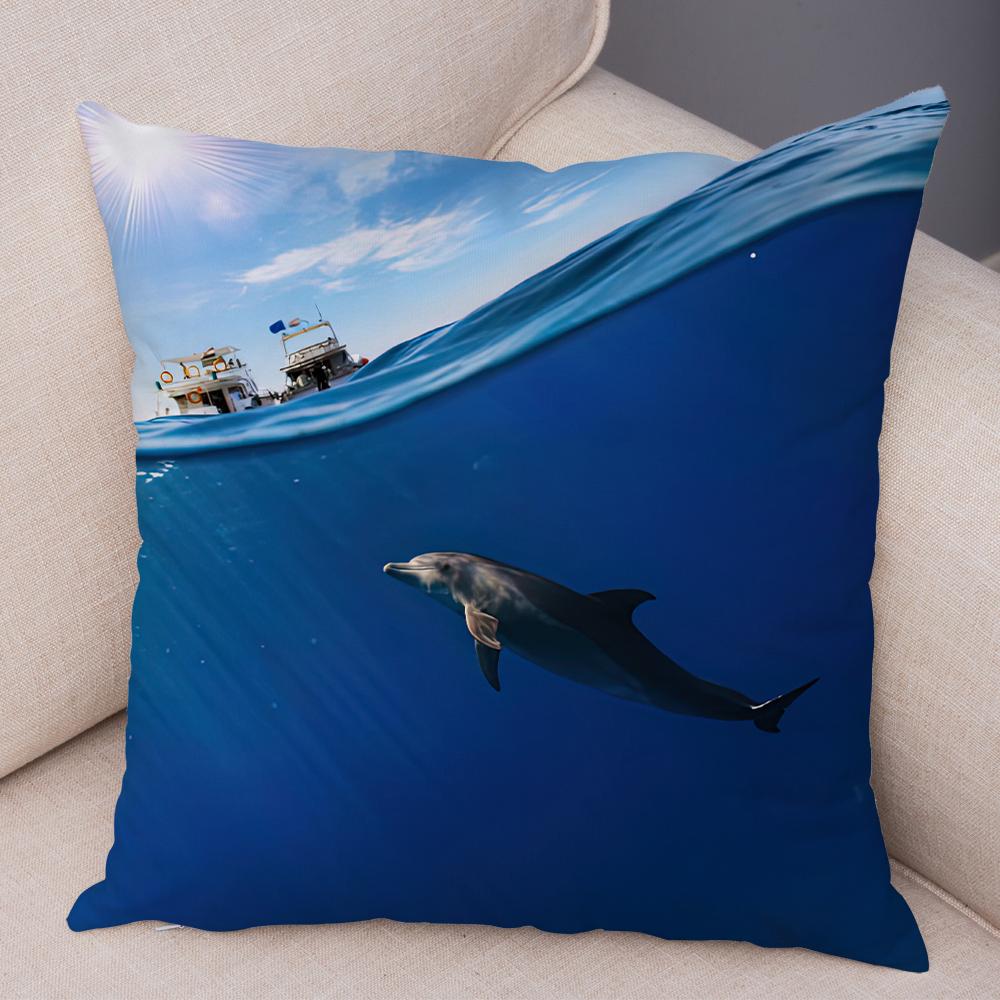 Federa per Cuscino Delfino Vita Marina Motivo Pesci Barriera Corallina Tessuto Morbido Studio Ufficio Casa Decorazione Federa
