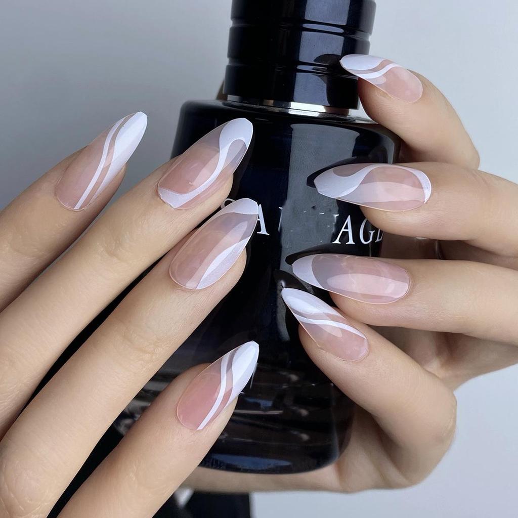 Almond-Shaped White Minimalist Press-On Nails