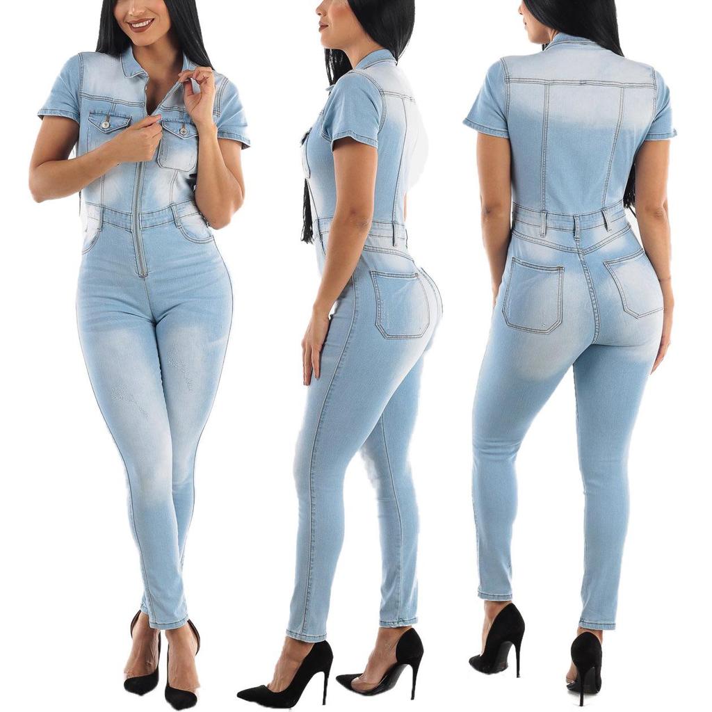 European American Slim-Fit Casual Waist-Cinching Jumpsuit Jeans Skinny Pants