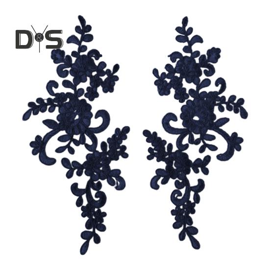 2 Pcs Embroidery Lace Applique Sewing Flower Fabric Collar Patch Motif Wedding Gown Dress Bridal DIY Crafts for Daily Wear Tailor Shops