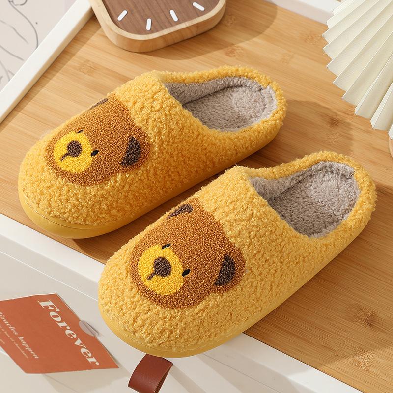 New comfortable home bear head cute warm winter cotton slippers couple men and women thick-soled soft-soled cartoon cotton shoes