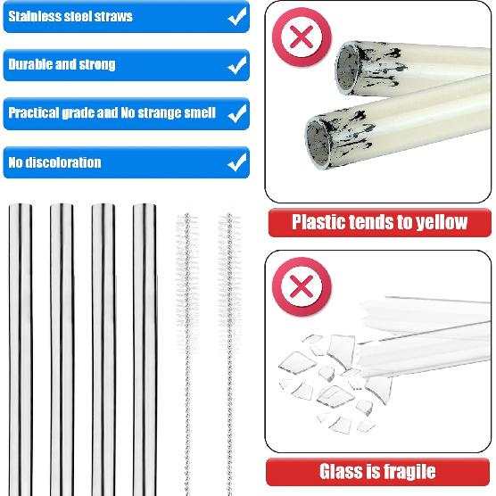 6 Pcs Metal Straw Compatible with Owala FreeSip 24 Oz 32 Oz 40 Oz, Straw for Owala with 2 Straw Cleaner Reble Stainless Steel Koala Straws