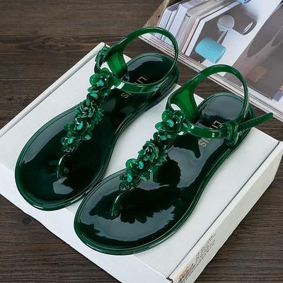 Sandały damskie na niskim obcasie Lato 2024 Czarne damskie buty Plastikowe obuwie Japonki Plażowe Pvc Nowe Oddychające Moda H