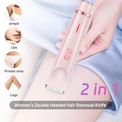 2 in 1 Doppelkopf Schmerzlose Damen Elektrorasierer Bikini Trimmer Nass Trocken Anwendung für Damen Schamhaare Abnehmbarer Kopf Elektrischer Rasierer