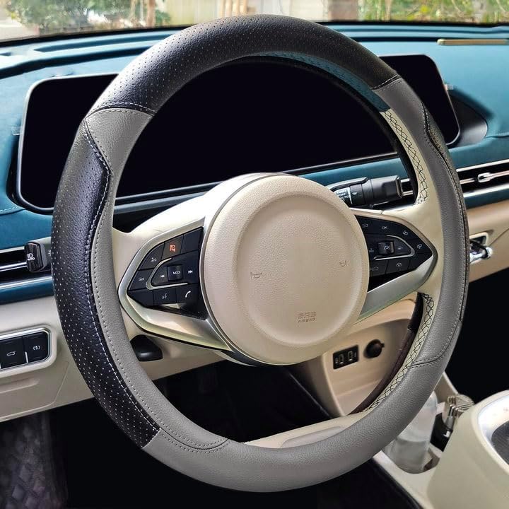 YUNZLAN Stylish Cute Cat Ear Steering Wheel Cover For Women Girl,Leather Auto Car Steering Wheel Cover Universal Fit 15 Inch Car Interior Accessories