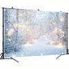 2D Flat 1 Piece of Winter Wonderland Snow Scene Polyester Background Fabric, Ideal for Wedding, Anniversary,and Party De