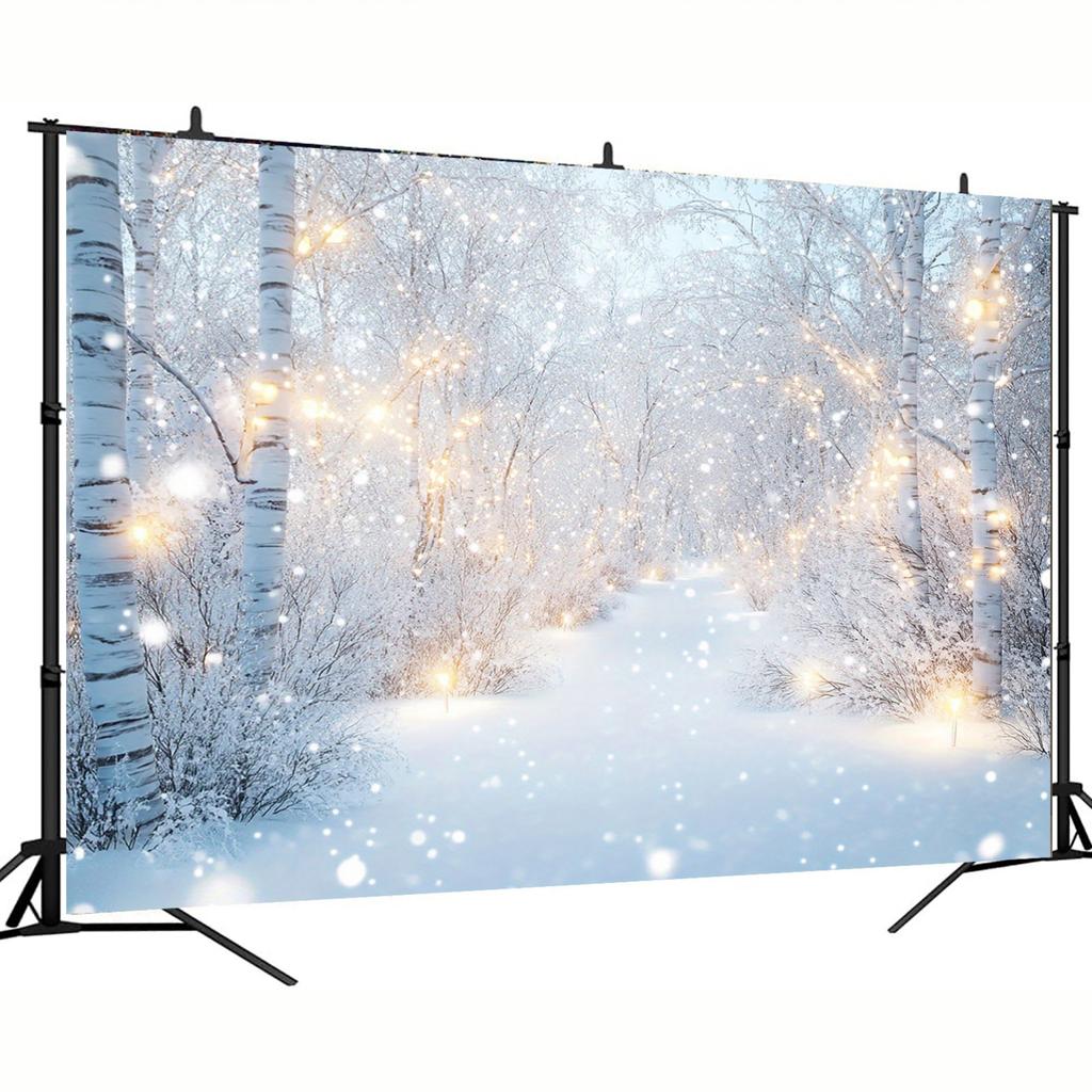2D Flat 1 Piece of Winter Wonderland Snow Scene Polyester Background Fabric, Ideal for Wedding, Anniversary,and Party De