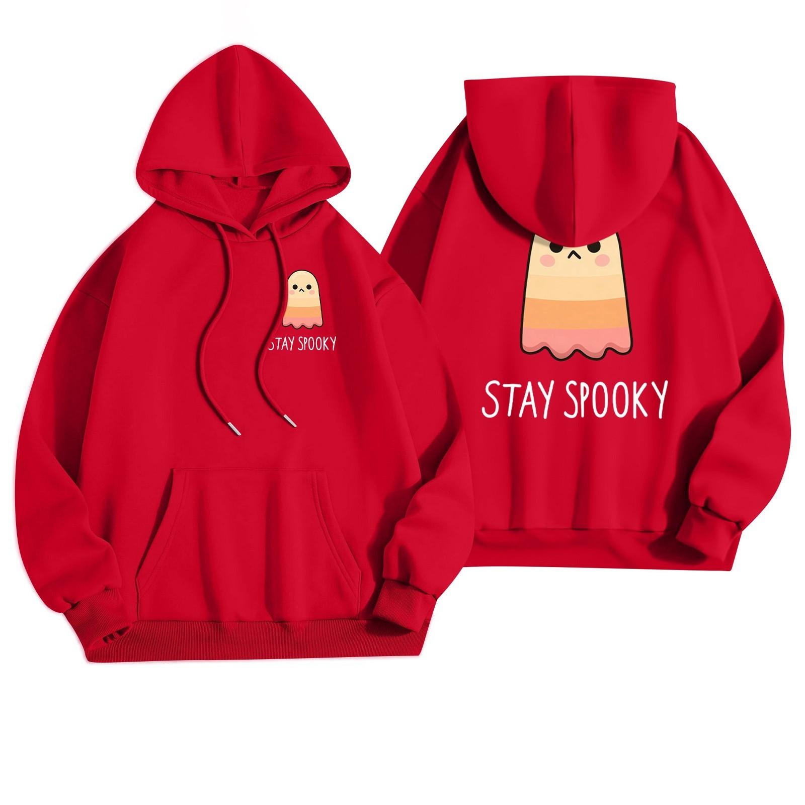 

Женская повседневная модная толстовка с капюшоном и карманами с принтом на Хэллоуин XL красный