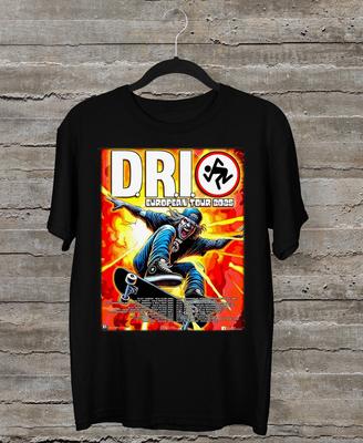 NEUE D.R.I Band, D.R.I. Europatour 2025 Schwarzes Baumwoll-T-Shirt Oberteile Tee in allen Größen