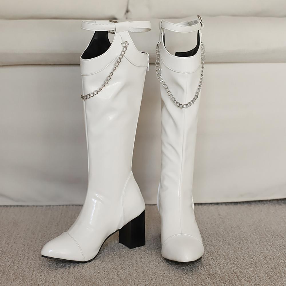 Hnědočervené dámské vysoké boty na podpatku, velká velikost 48