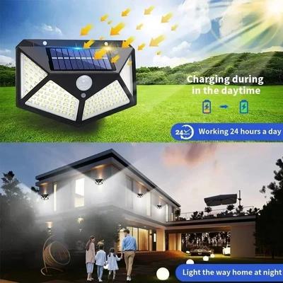 100LED solární nástěnné svítidlo Venkovní lampa vodotěsná pohybový senzor solární sluneční světlo Pouliční lampa Zahradní zábradlí Dekorativní lampa